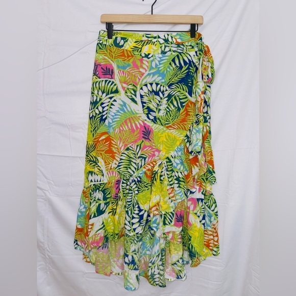 Nicole Miller Dresses & Skirts - Nicole Miller Multicolor Tropical Floral Print Faux Wrap Midi Skirt size medium